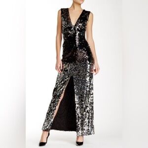 NWT | Rachel Zoe Silver and Black Long Sleeve Venus Gown Size 6 & 8